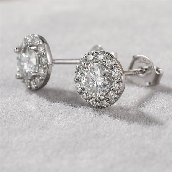Certified 1ct. t.w. Moissanite Diamond Round Halo Stud Earrings NEW A - Picture 3 of 13